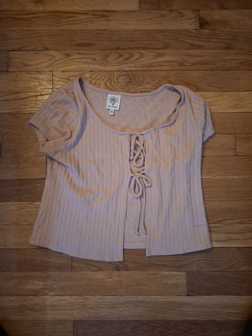 Self Esteen Blush Tie-Front Ribbed Crop Top